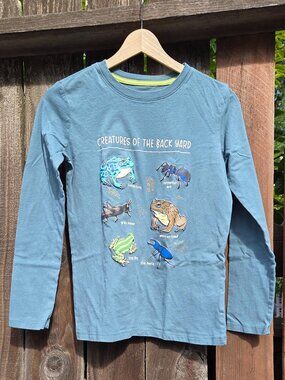 Lands End blue long sleeve t shirt creatures of the backyard kids XL adult small